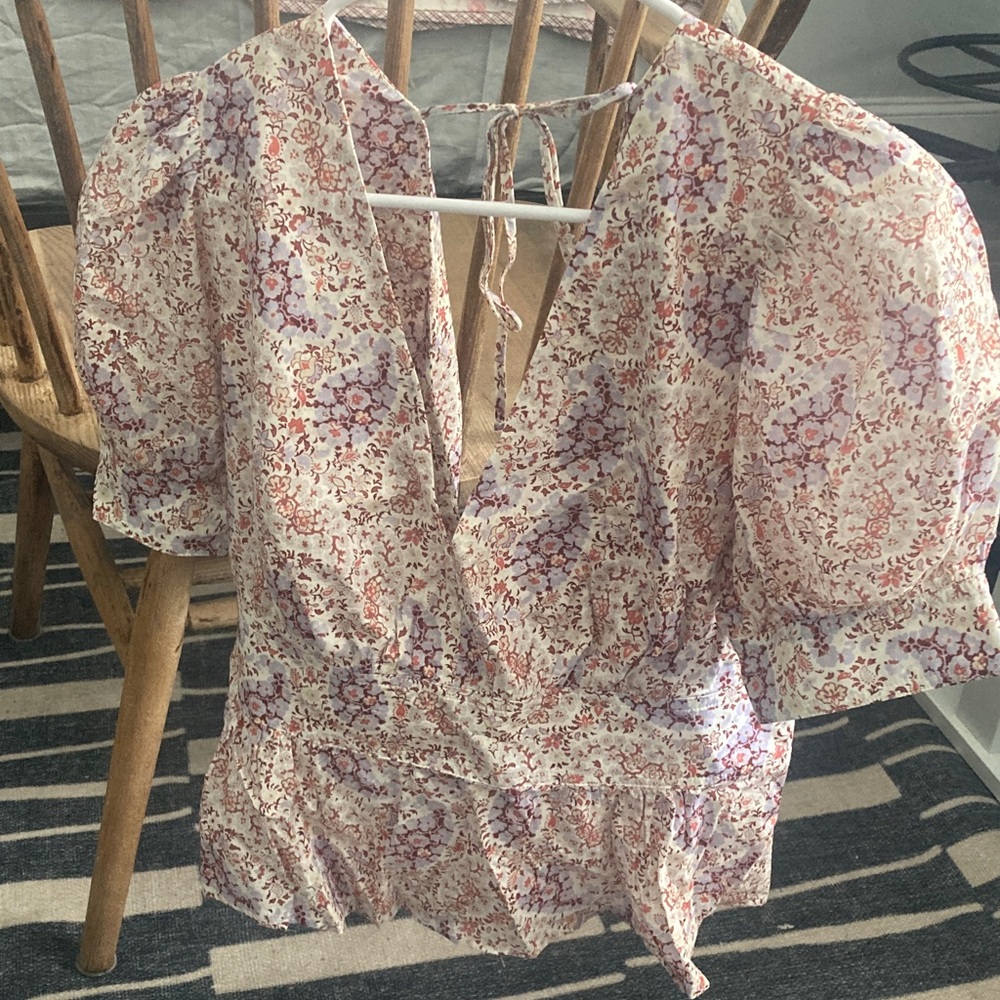 J. Crew Floral Puff Sleeve Blouse - Pink and Purple